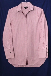 J CREW BLUSE Damen Gr. 8 weinrot weiß schmale Streifen Baumwolle Langarm - Bild 1 von 5
