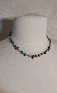 Necklace Choker Silvertone Various Mini Stones With Lobster Clasp - Picture 1 of 9