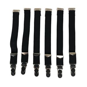 Set 6 Black Adjustable Garter Belt Replacement Suspender Metal Clips Hook Straps