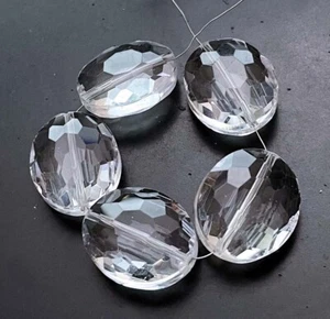 5 Large Fire Polish Glass Clear Crystal Faceted Oval Focal Beads 24x20mm - Picture 1 of 3