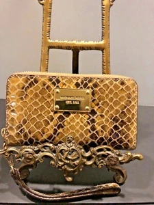 NWOT MICHAEL KORS GUNMETAL PYTHON EMBOSSED LEATHER ZIP-AROUND WALLET CLUTCH - Picture 1 of 10