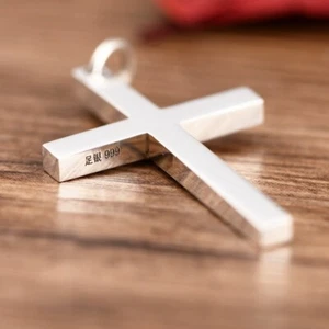 Echt 999 Feinsilber Anhänger Segen helle Oberfläche Neu Kreuz Anhänger Amulett - Bild 1 von 10