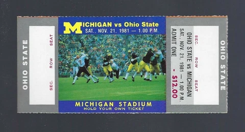 VINTAGE 1981 NCAA OHIO STATE BUCKEYES @ MICHIGAN WOLVERINES FULL FOOTBALL TICKET Cover