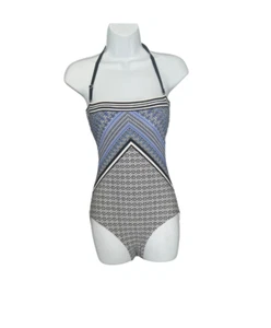 MARKS & SPENCER SECRET SLIMMING HALTERNECK PLACEMENT PRINT BLACK MIX SWIMSUIT - Picture 1 of 6