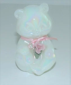 DE COLECCIÓN FENTON ARTE VIDRIO OSO OPALESCENTE IRIDISCENTE ROSA FLOR ARCO GRABADO LOGOTIPO - Imagen 1 de 6