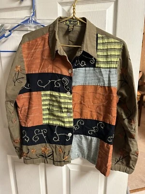 Chaqueta Camisa Mirasol Bordada Floral Marrón Anthropologie XL Otoño Otoño Boho Foto 1 de 4