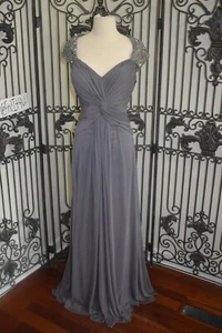 SR970 VM 70901 CHARCOAL SZ 12 $349 SEQUIN BEADED FORMAL GOWN DRESS - Picture 1 of 8