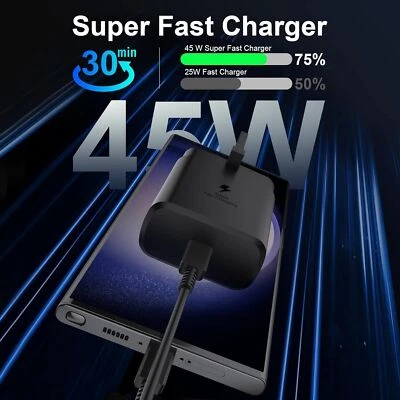 45W PD Super Fast Charger UK Plug  For Galaxy S23 S22 Note20 S21 S20 Note10 - Image 1 of 4