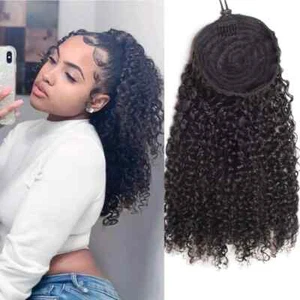 KinkyCurly Human Hair Drawstring Ponytail Brazilian Virgin Extension Hair Pieces - Picture 1 of 6