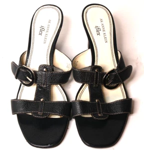 ANNE KLEIN Akhalen iflex Navy Leather Sandals Heels Buckle Women's sz 8.5.M - Picture 1 of 7