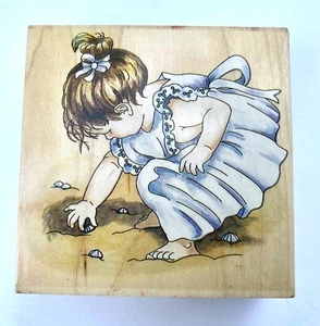 Stamps Happen Wood Rubber Stamp 50031 Girl Collecting Sea Shells Scrapbook 3.25" - Picture 1 of 5