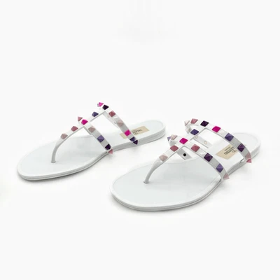 VALENTINO Pink Purple Rockstud Slide Sandal Size 37 Flat Caged Strap Rubber PVC - Image 1 of 4