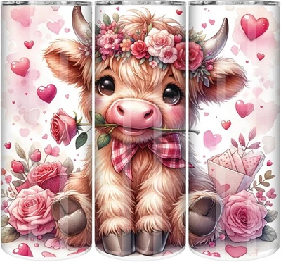Valentine's Day Tumbler with Lid & Straw Pink Highland Cow 20 Ounces,  - Image 1 of 4