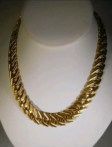 Vintage 80s Monet Cuban Link GoldTone Choker Collar 16.25” Retro Necklace - Picture 1 of 5