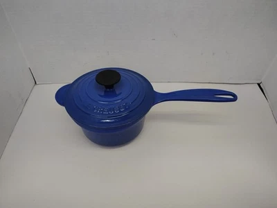 Vintage Le Creuset Cast Iron Sauce Pan Saucepan Pot with Lid #16 Blue - Image 1 of 4