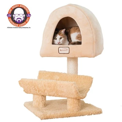 Real Wood Cat Condo, Cat Scratching Post With Plush Condo, Cuddle - Image 1 of 4