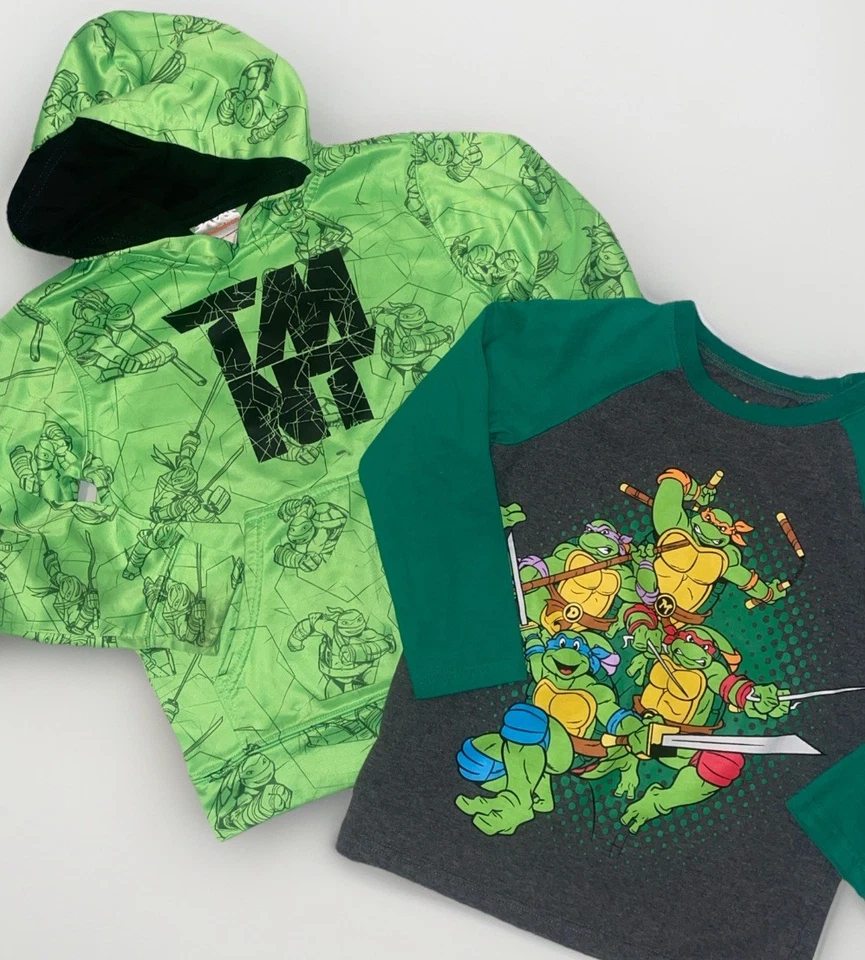 Lote TMNT Sudadera con Capucha + Camisa Manga 3/4 Niños Talla 5/6 Tortugas Ninja Nickelodeon Hero Foto 1 de 4
