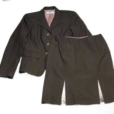 DKNY City Womens Brown Pinstripe Skirt Suit Jacket & Skirt Set Size 8 - Image 1 of 4