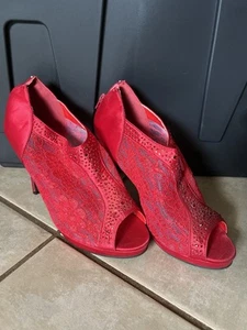 Top moda Elegant Red Lace Peep Toe Stiletto Heels Women Size 10 party cocktail  - Picture 1 of 4