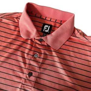 Footjoy Men Short Sleeve Striped Polo Shirt Size L Orange Casual FLAW Preppy - Picture 1 of 11
