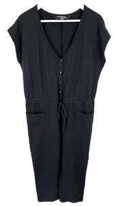 Norma Kamali Black Short Sleeve Jumpsuit Button Front Tie Pockets Size Medium - Picture 1 of 3