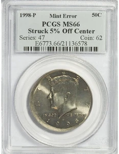 1998-P Kennedy Half Dollar PCGS MS-66 Struck 5% Off Center Mint Error - Picture 1 of 2