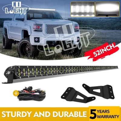 Roof 52'' LED Light Bar+Brackets Wire For 07-13 Chevy Silverado 1500 2500 3500 - Image 1 of 4