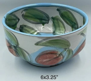 Rote Ton Keramik Kunst Schale handbemalt Obst und Blatt Design Glasur 6x3,25" - Bild 1 von 7