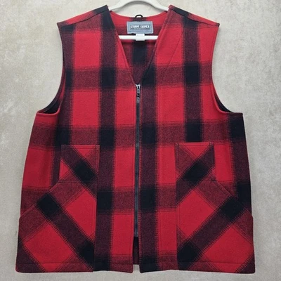 Stormy Kromer Wool Button Vest Mens Buffalo Plaid Red Black Size 44L Pockets - Image 1 of 4