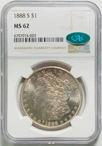 1888 S MS62 CAC Morgan Silver Dollar NGC Looks MS63 Proof Like - Picture 1 of 2