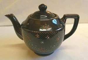 Vintage Relco Rockingham Brown Tea Pot w/  Raised Handpainted Flower - Picture 1 of 4