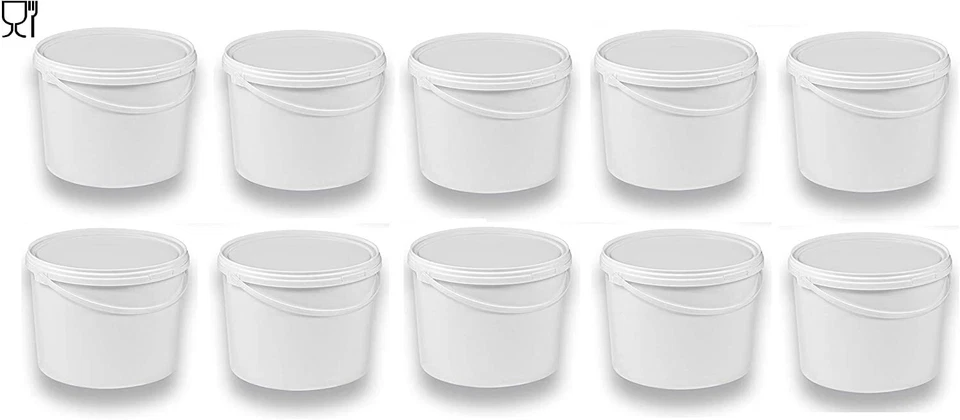 SILPLAST 10 Stück 10 L Eimer mit Deckel Leereimer weiß Kübel Kunststoffeimer Lebensmittel