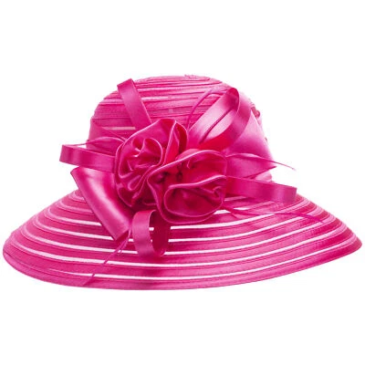 A214 Mujeres Iglesia Boda Kentucky Derby Cinta de Satén Pluma Floral Sombreros para el Sol  Foto 1 de 4