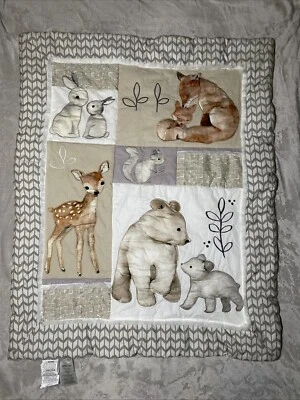 Двустороннее одеяло для детской кроватки с медведями оленями кроликами лисами ягнятами и плющом 43 дюйма x 34 дюйма - Изображение 1 из 4