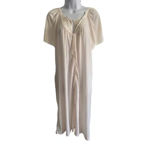 VTG Lorraine House Coat Silky Soft Blush Pink Button Front Bell Sleeve Sz Large - Picture 1 of 10