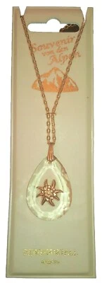 COLLANA CON CIONDOLO A GOCCIA IM. CRISTALLO DI ROCCA STELLA ALPINA TRASPARENTE  - Immagine 1 di 4