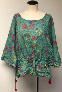 BLUSA TÚNICA GUDRUN SJODEN LAGENLOOK MANGA MURCIÉLAGO BORLAS MOD PÁJAROS FLORAL XL - Imagen 1 de 9