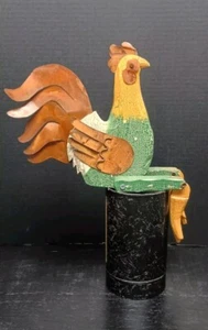 Vintage Primitive Farmhouse Distressed Wood & Tin Rooster Shelf Sitter... - Picture 1 of 7