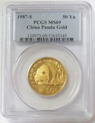 1987 S GOLD CHINA PANDA 50 YUAN 1/2oz PCGS MINT STATE 69 - Image 1 of 2