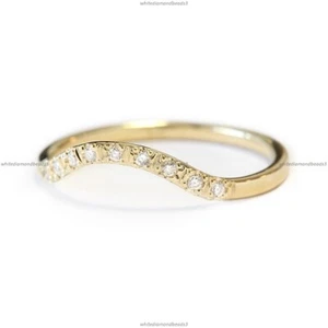 Anello Matrimonio Diamante Naturale Curvo 0,15 Ct Oro Giallo 14k Gioielli Preziosi - Foto 1 di 3