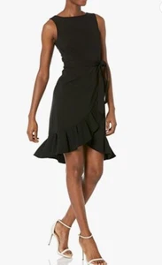 Vestido para mujer CALVIN KLEIN sin mangas con cinturón/falda con volantes negro talla 8 - Imagen 1 de 2