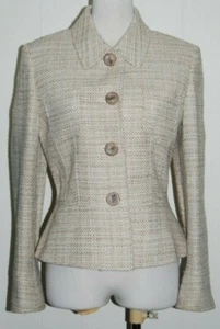Tahari Petite Arthur Levine Wool Blend Collared Button Woven Jacket Blazer 10P - Picture 1 of 3