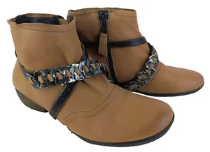 A.S.98 AirStep Damen Beige Leder Metall Akzent Stiefeletten Biker Boots Größe EU 39 - Bild 1 von 13