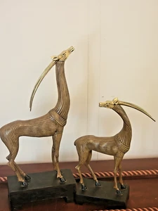 Gazelles Deer Brass Set 2 Carolyn Kinder Collection Base Art Deco 17" 12" - Picture 1 of 9
