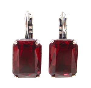 Rot burgunder art deco Ohrringe mit vintage Glas Stein, Ohrhänger silber rechtec