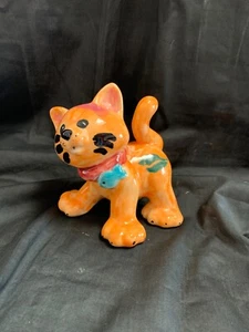 Ceramic Handmade 2008 Orange Cat Kitten Statue Figurine 5.5” x 6” - Picture 1 of 6
