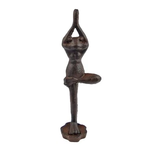 Zen Yoga Frog Figurine Cast Iron Garden Yard Pond Decor Rustic Brown Finish - Picture 1 of 5