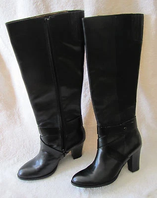 NUEVO EN CAJA Botas de vestir para mujer Ellen Tracy Prowler de cuero negro tacón alto hasta la rodilla cremallera 7M Foto 1 de 4