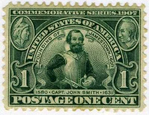 1907 1c Capt John Smith, green (SC# 328) UNUSED OG – Spots of Gum missing - Picture 1 of 1