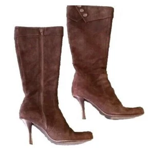 Charles David Vero Cuoio Brown Suede Boots 37.5 Italy 7US 2" Heel Zipper Boho  - Picture 1 of 7